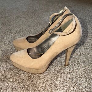 Maurices Beige Suede Platform Ankle-Strap Heels